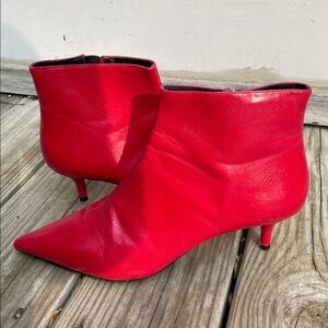 Zara Red Pointed Toe Kitten Heel Ankle Boots EU 41 US 10